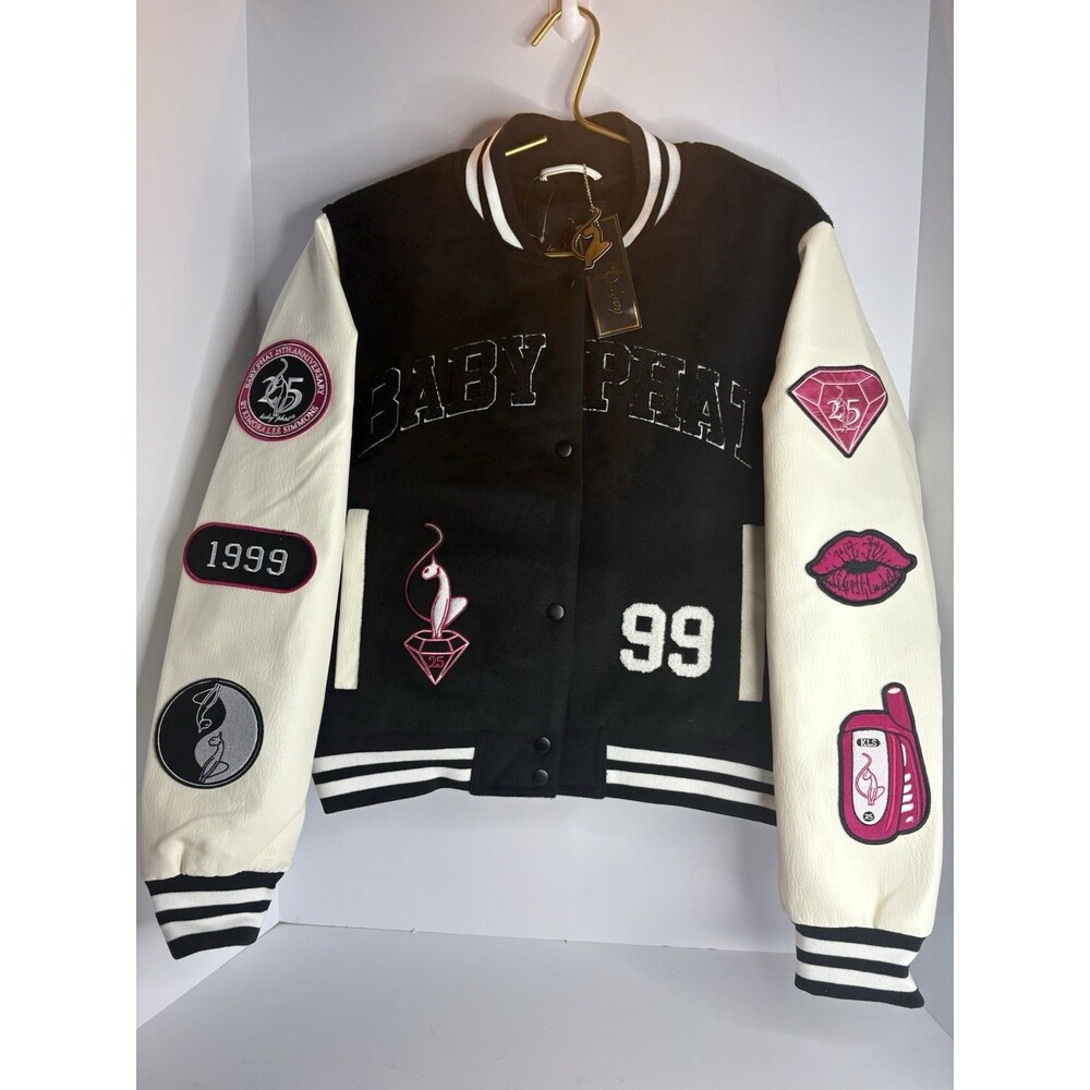 Baby Phat 25th Anniversary Varsity Jacket Black White Patches Y2K Kimora Lee L